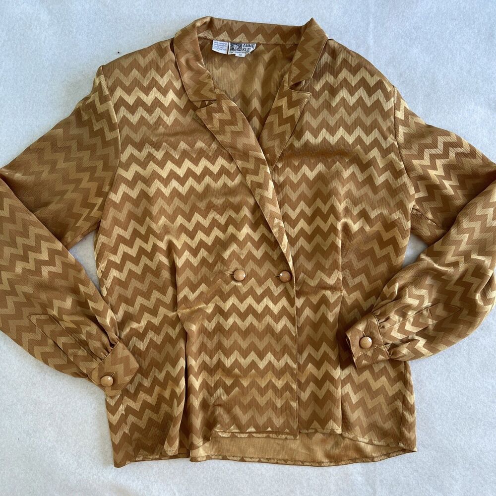 Anne Klein Women’s Gold Chevron Two Button Lapel Blazer Cuffed Sleeves True VTG
